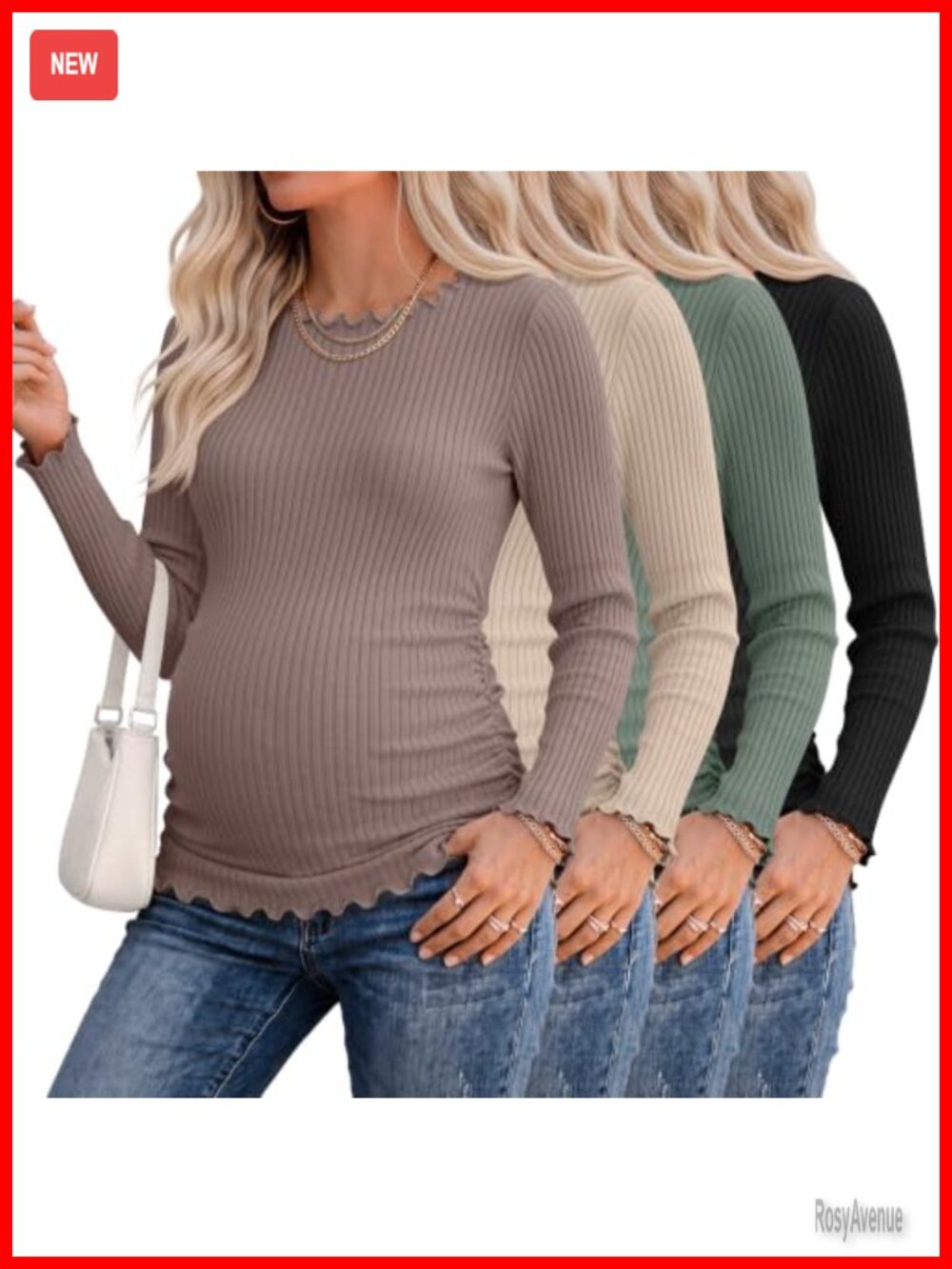Women Ribbed Maternity Long Sleeve Tops Mock Turtleneck Ruched 4 Pack